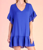 Crinkle Solid Ruffle Tunic Dress