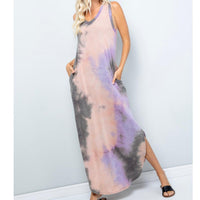 Mauve / Charcoal Tie-dye Jersey Maxi Dress