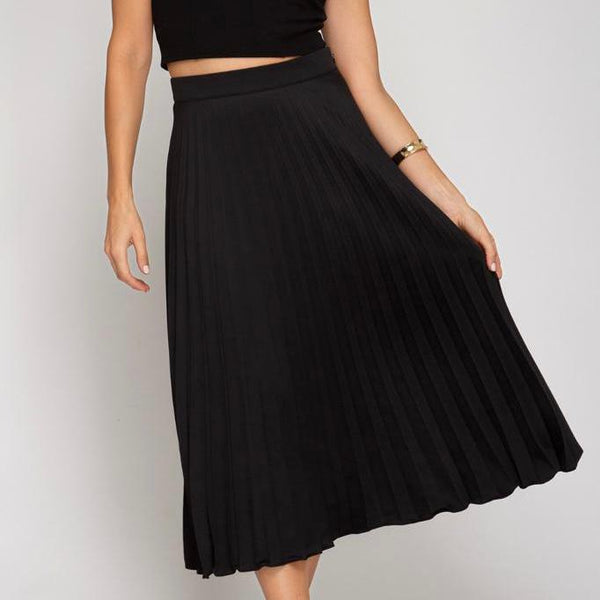 Pleated  Satin Midi Skirt