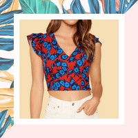 MiraMar Floral Ruffle Shoulder Crop Top