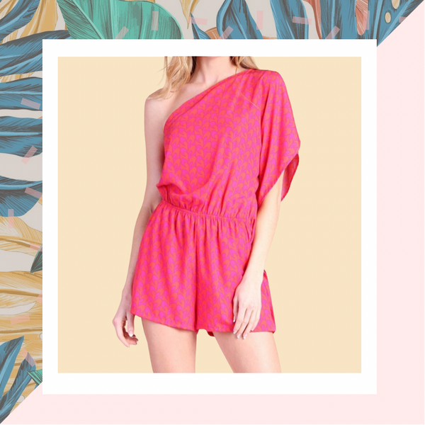 High Contrast Print One-Shoulder Romper